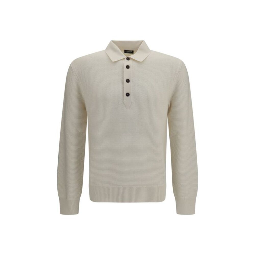 Zegna Men Long-Sleeve Cashmere Polo Shirt
